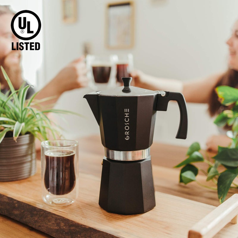 GROSCHE Milano Moka pot, Stovetop Espresso maker, Greca Coffee Maker, Stovetop coffee maker and espresso maker percolator (Black, 12 cup) - Image 2